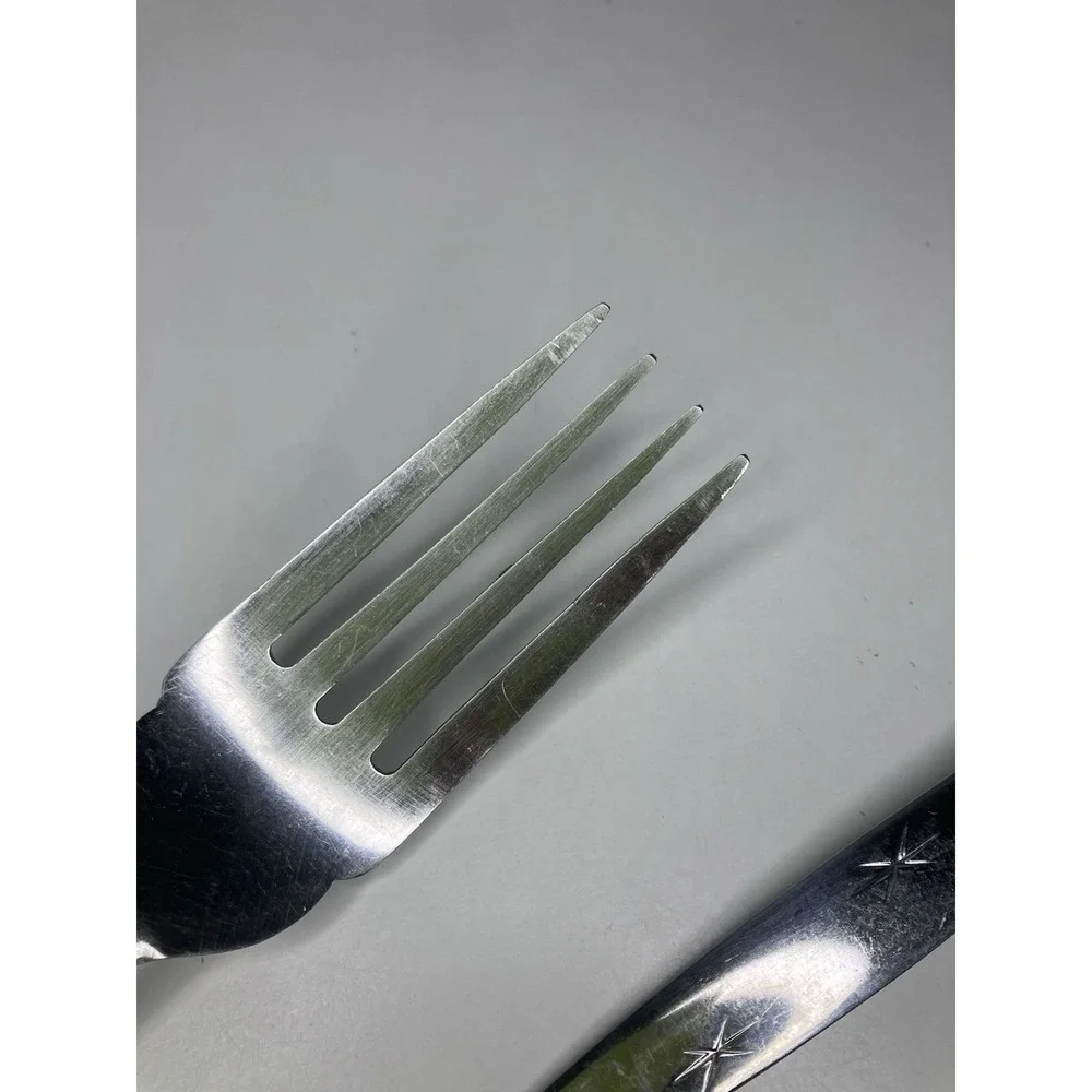 VTG Heavenly Star Stainless Flatware‎ Japan Starburst 2 Serving Pcs Spoon Fork